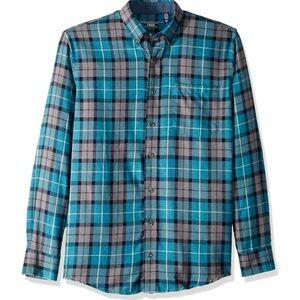 IZOD Flannel Shirt Teal Blue and Gray Plaid Size Large